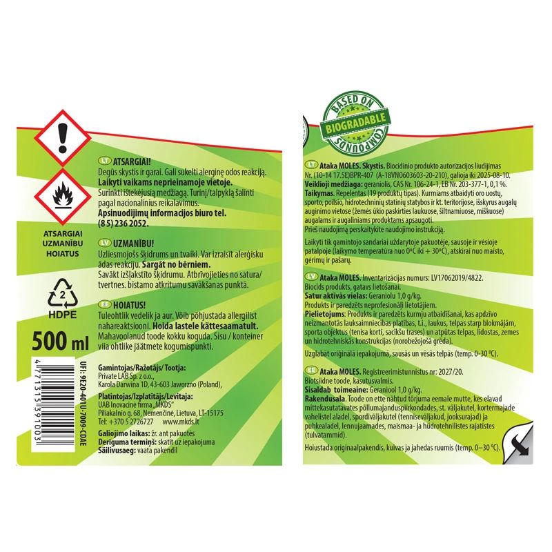 Repelents kurmju atbaidīšanai ataka mol.