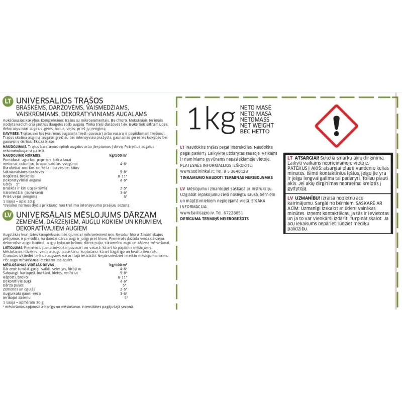 Mēslojums universāls Baltic Agro, granulēts, 1 kg