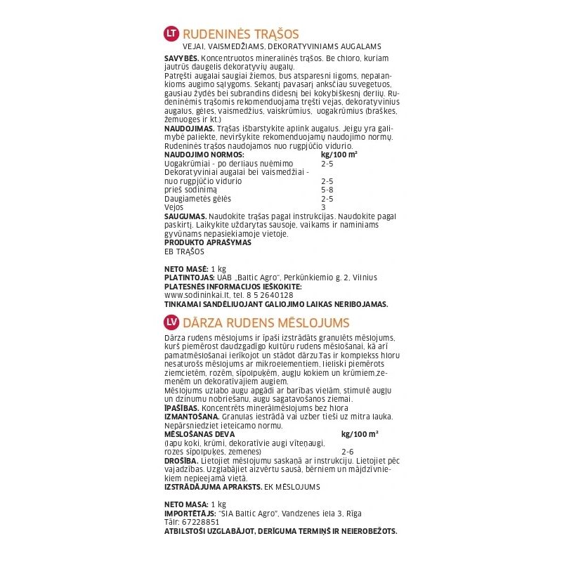 Mēslojums dārzam rudens 1kg