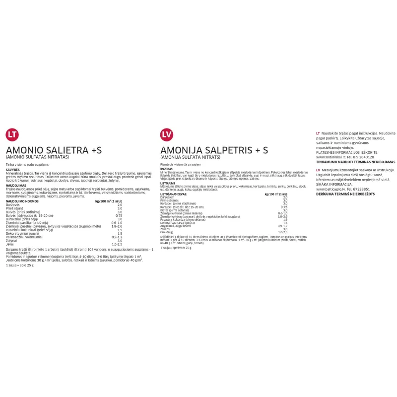 Amonija nitrāts dārza augiem Baltic Agro, granulēts, 7.5 kg