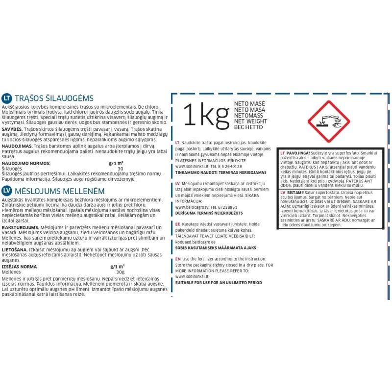 Mēslojums mellenēm Baltic Agro, granulēts, 1 kg