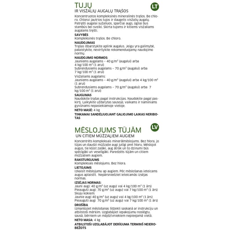 Mēslojums tūjām baltic agro 4kg