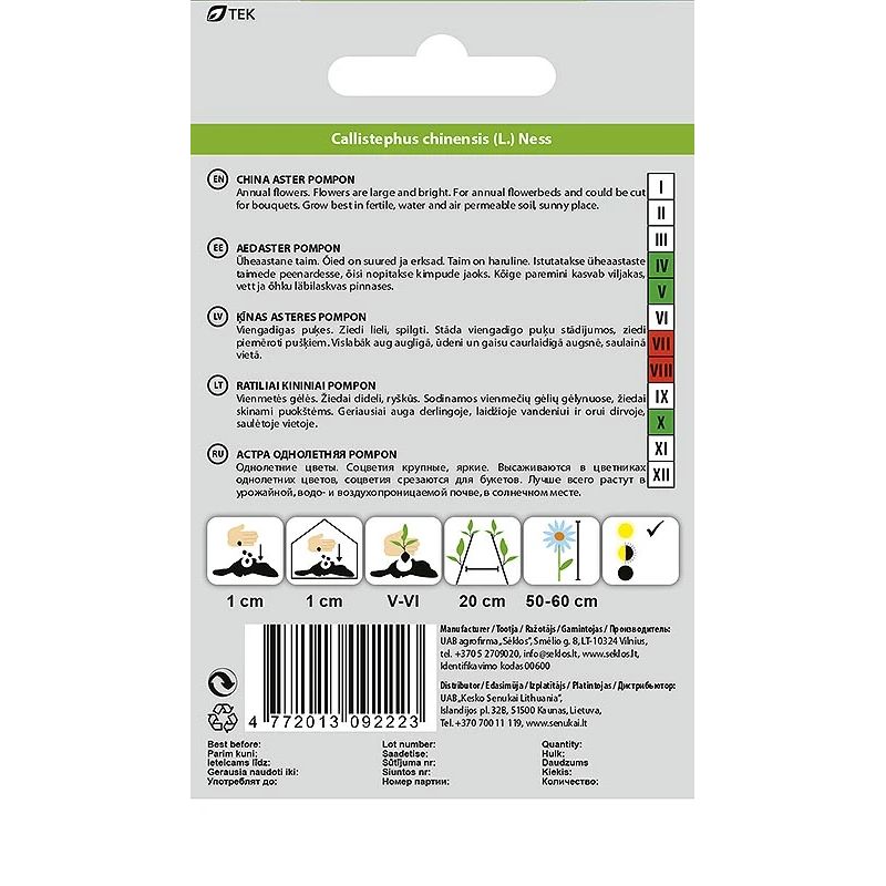 Sēklas ķīnas asteru maisījums pompon