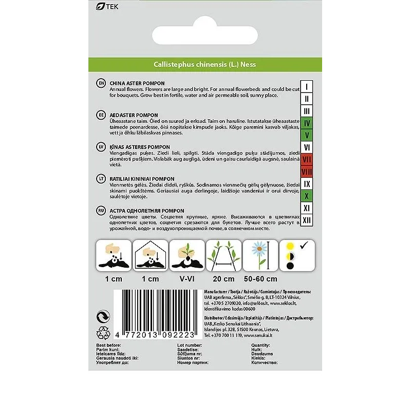 Sēklas Okko ķīnas astere Pompon, 0.5 g