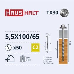 Skrūve pašgriez 5,5x100-65 torx zn ,50,