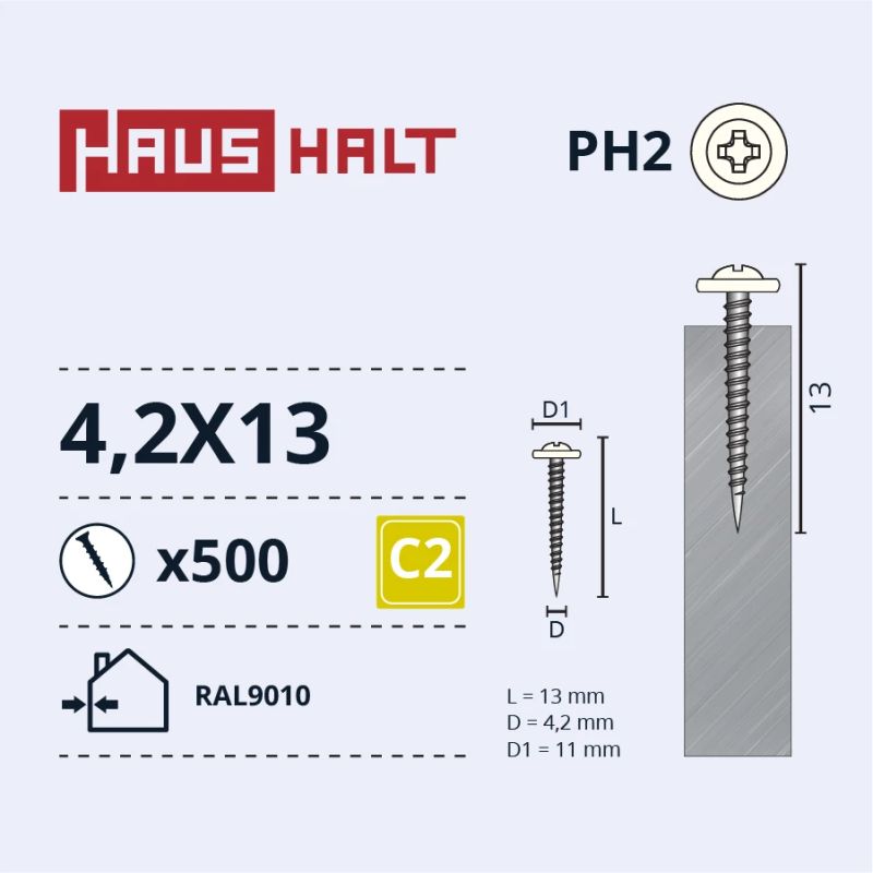 Skrūve pašgriez 4,2x13 met.ral9010 ,500,