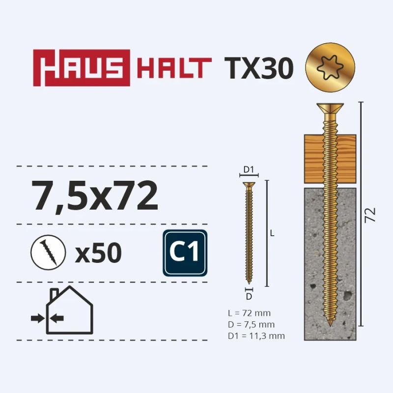 Skrūve betonam 7.5x72mm 50gab