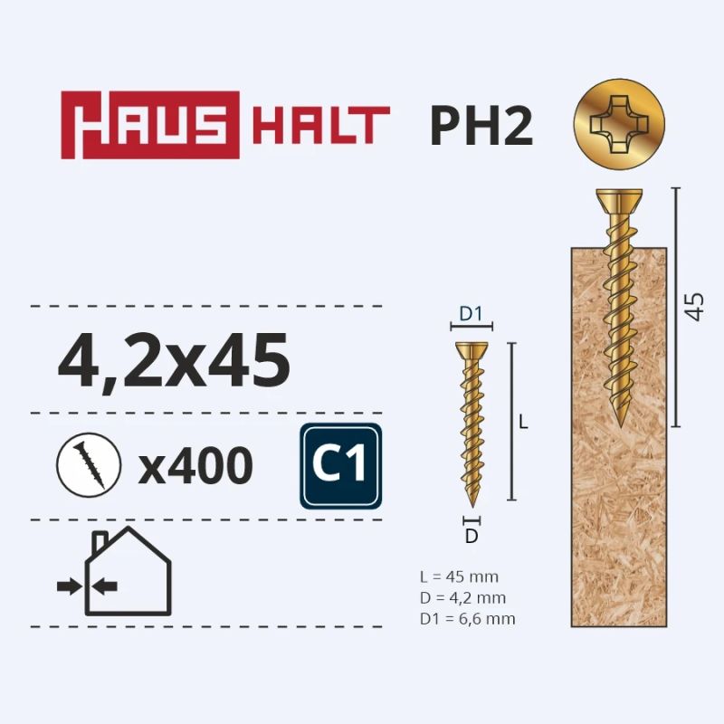 Finiera skrūve 4.2x45 cinkota 400gab