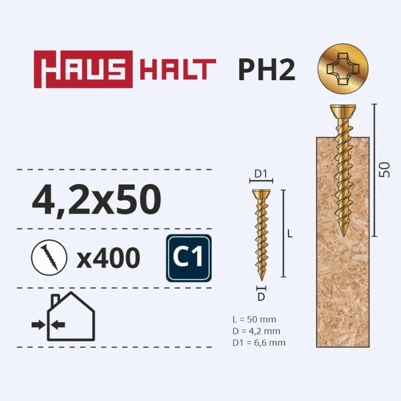 Finiera skrūve 4.2x50 cinkota 400gab