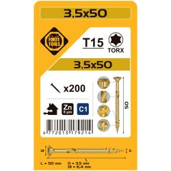 Koka skrūve t15 3.5x50 dzel zn 200gb