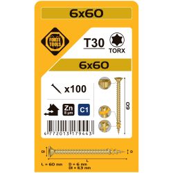 Koka skrūve t30 6.0x60 dzel zn 100gb