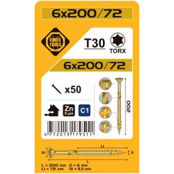 Skrūve kokam scr t30 6.0x200-72 yellzn50