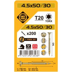 Kokskrūves 45x50-30mmrusperttx20 200gab.