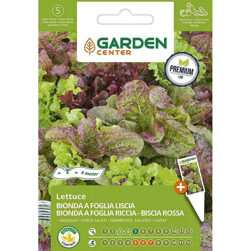Sēklas Garden Center, salāti Bionda a Foglia Riccia-Biscia Rossa, 5 g