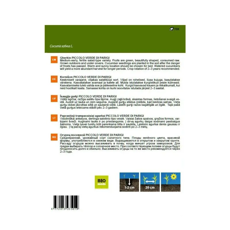Sēklas Garden Center, gurķi Piccolo Verde Di Parigi, 0.5 g
