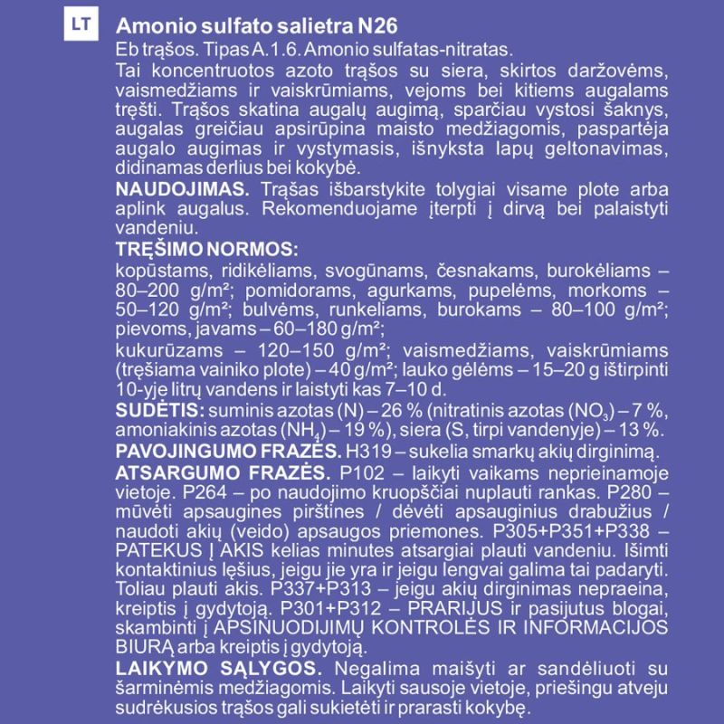 Amonija sulf.nitrāts slāpeklis 26% 1kg