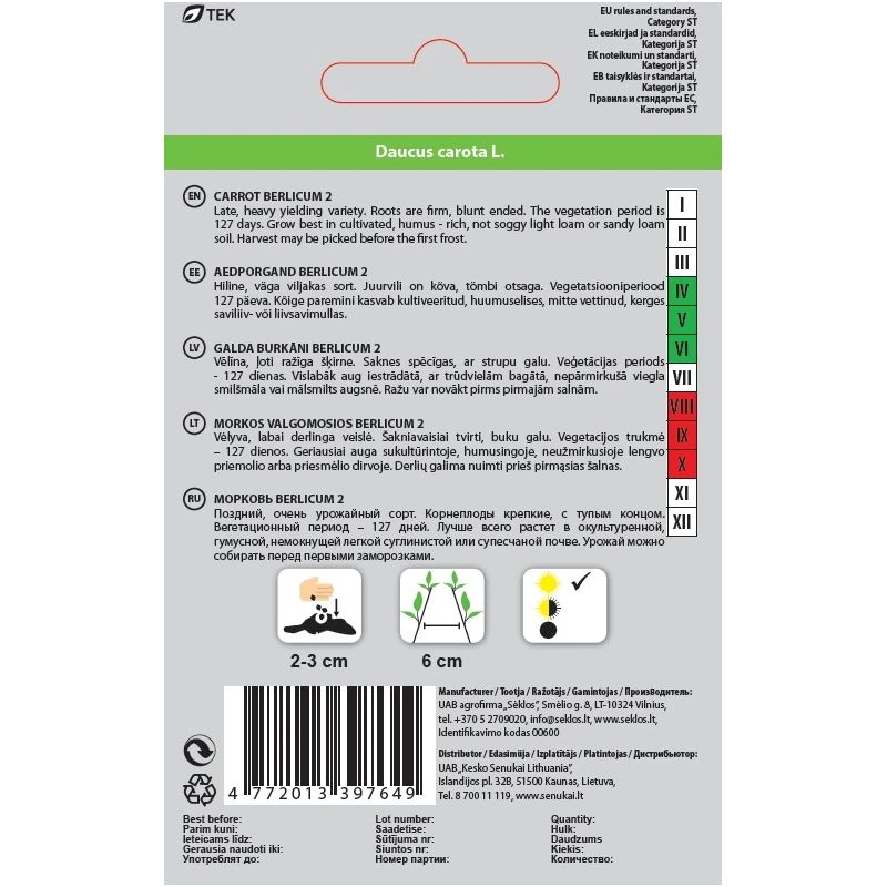 Sēklas dārzeņu burkāni berlicum 2 1.5g