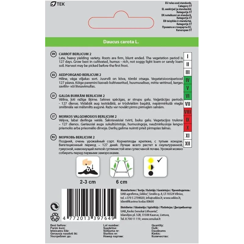 Sēklas dārzeņu burkāni berlicum 2 1.5g