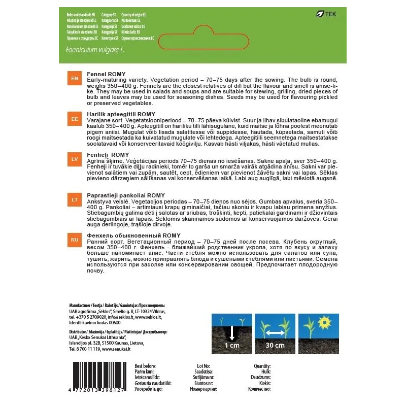 Sēklas Garden Center, fenheļi Romy, 1 g