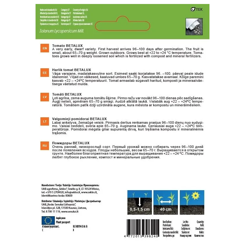 Sēklas Garden Center, tomāti BETALUX, 0.1 g