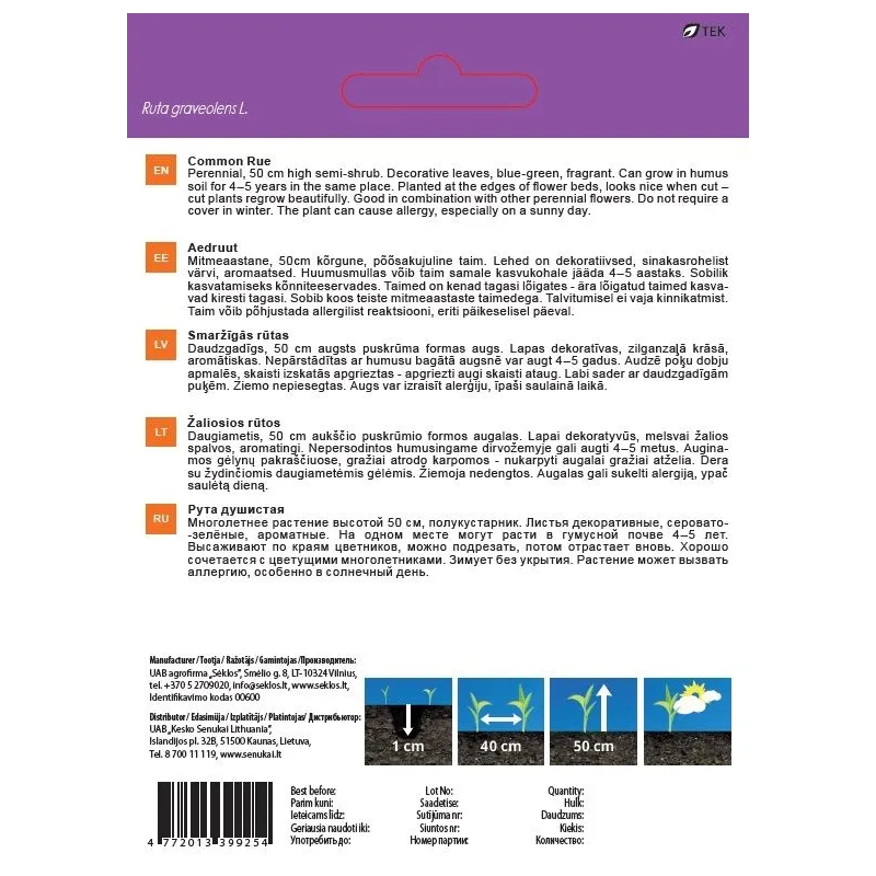 Sēklas Garden Center rūta, 0.5 g