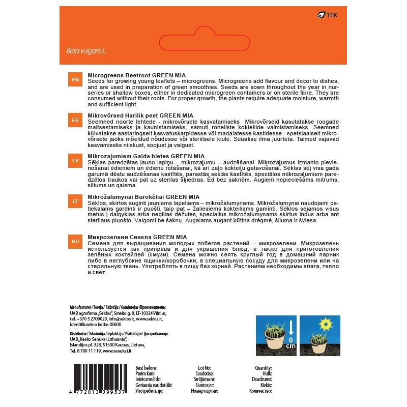 Sēklas diedz. bietes lapu green mia 10g