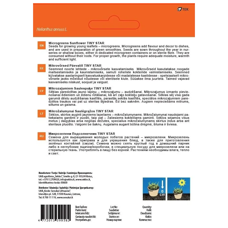 Sēklas Garden Center dīgšanas saulespuķes TINY STAR, 10 g