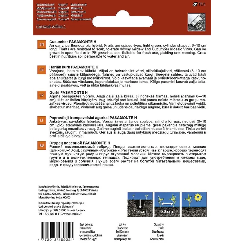 Sēklas Garden Center, gurķi PASAMONTE H, 10 gab.