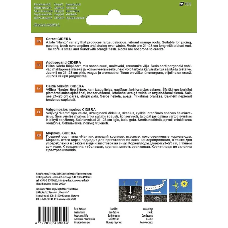 Sēklas Garden Center, burkāns CIDERA, 10 g, 4 m