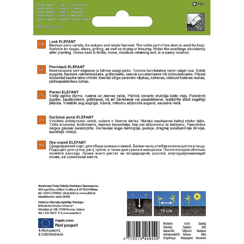 Sēklas dārzeņu puravu elefant 1g