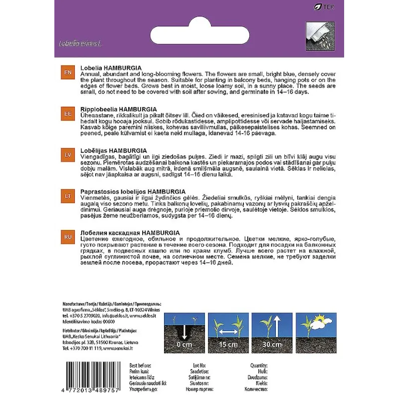 Sēklas Garden Center lobēlijas HAMBURGIA, 0.1 g