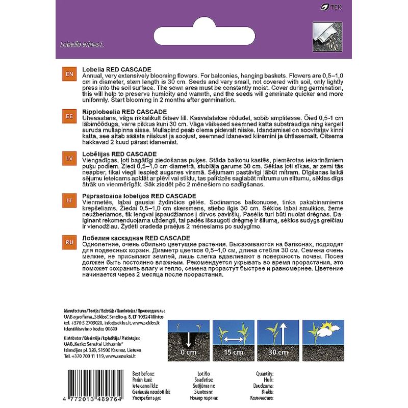 Sēklas ziedu lobēlija red cascade 0.1g