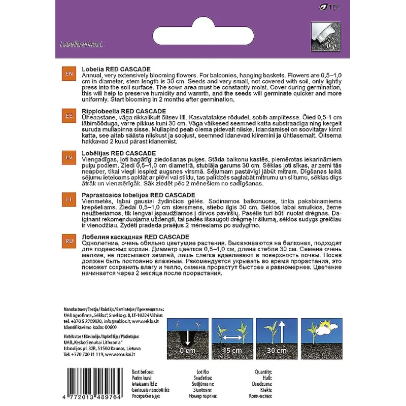 Sēklas Garden Center lobēlijas RED CASCADE, 0.1 g