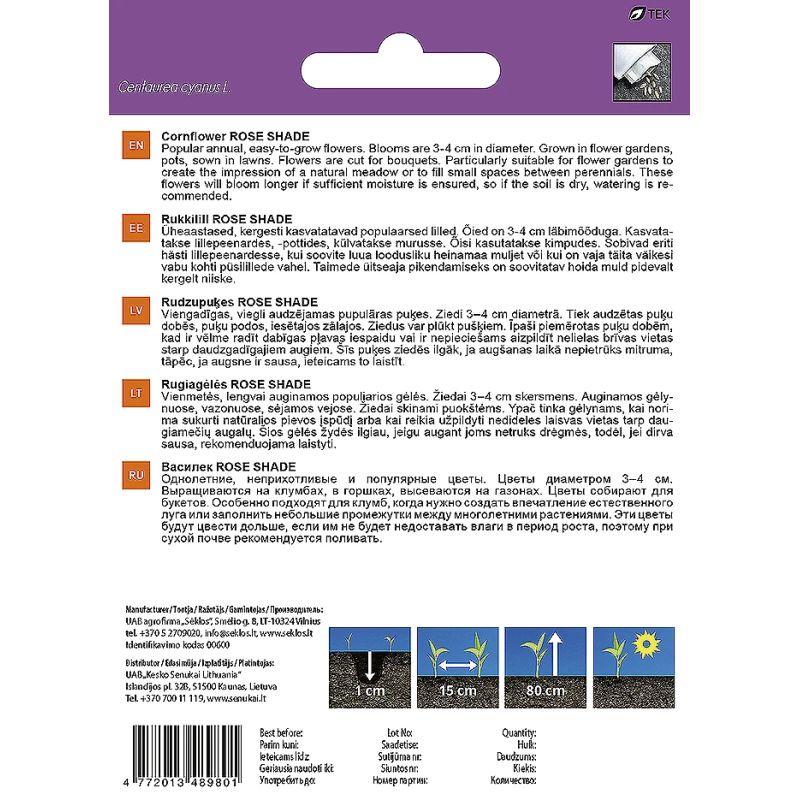 Sēklas ziedu rudzupuķe rose shade 0.4g