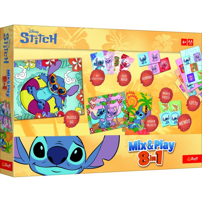 TREFL DISNEY STITCH 8in1 Mix&play galda spēļu komplekts