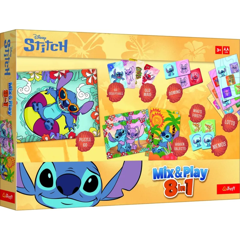 TREFL DISNEY STITCH 8in1 Mix&play galda spēļu komplekts