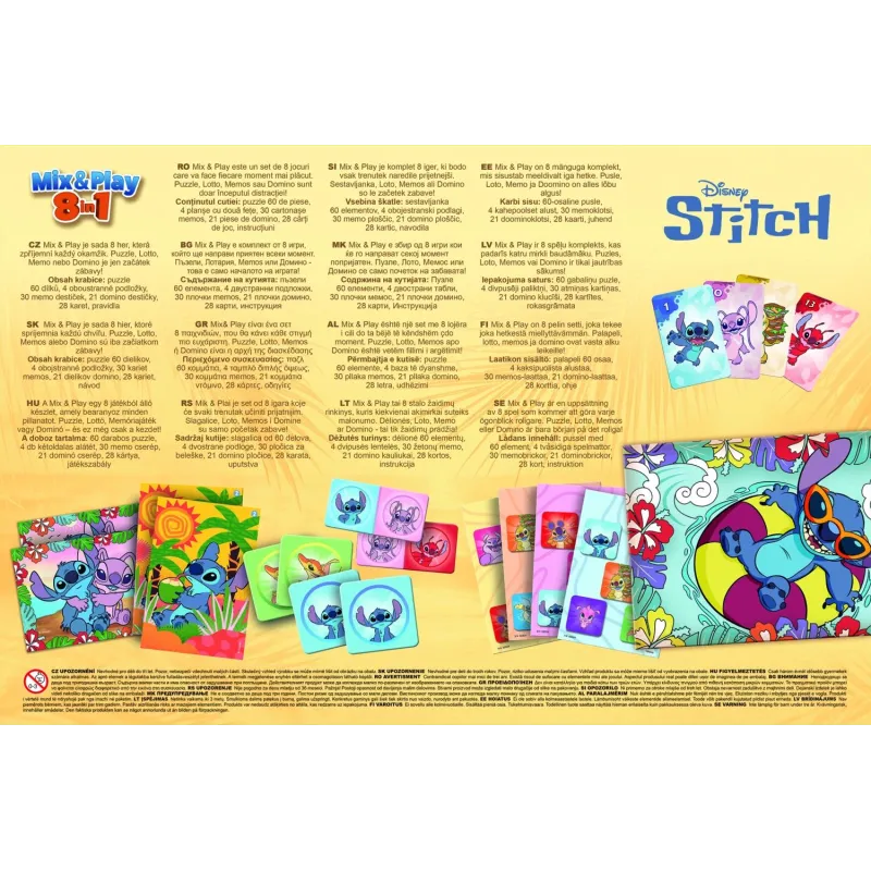 TREFL DISNEY STITCH 8in1 Mix&play galda spēļu komplekts