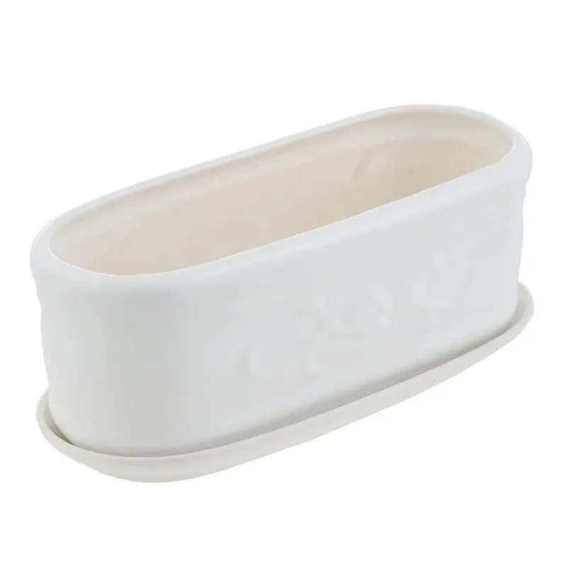 Puķu pods Darželis, keramika, 32.5 cm x 12.5 cm, balta krās.