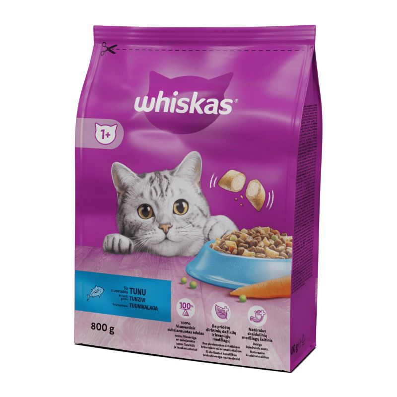 Barība kaķu sausā whiskas tuncis 800g