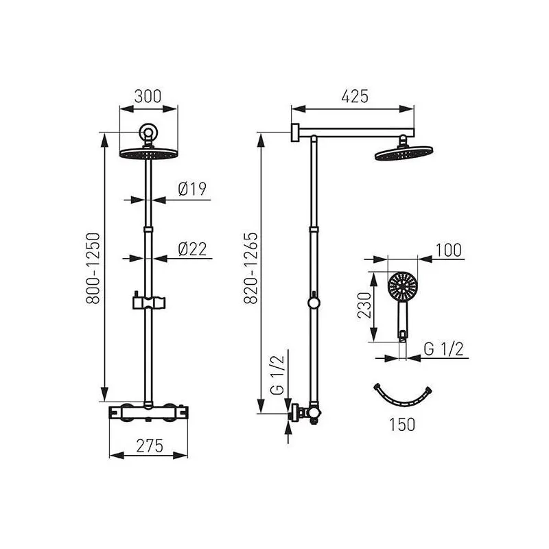 Dušas komplekts ar maisītāju Ferro Trevi NP75-TRV7U, hroma krās.