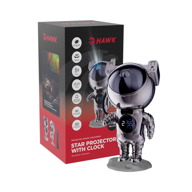 Hawk HW-STAR02 Astronaut Star Projector with Clock Ghrome Edition