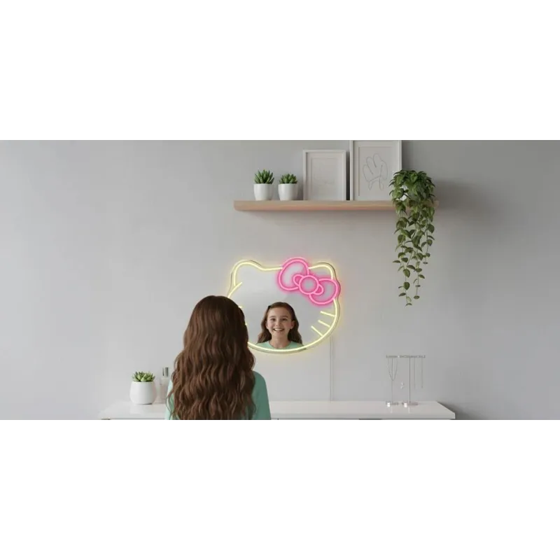 Manta MASNL129WH Style Neon Lights Cat With A Bow LED Neon Mirror