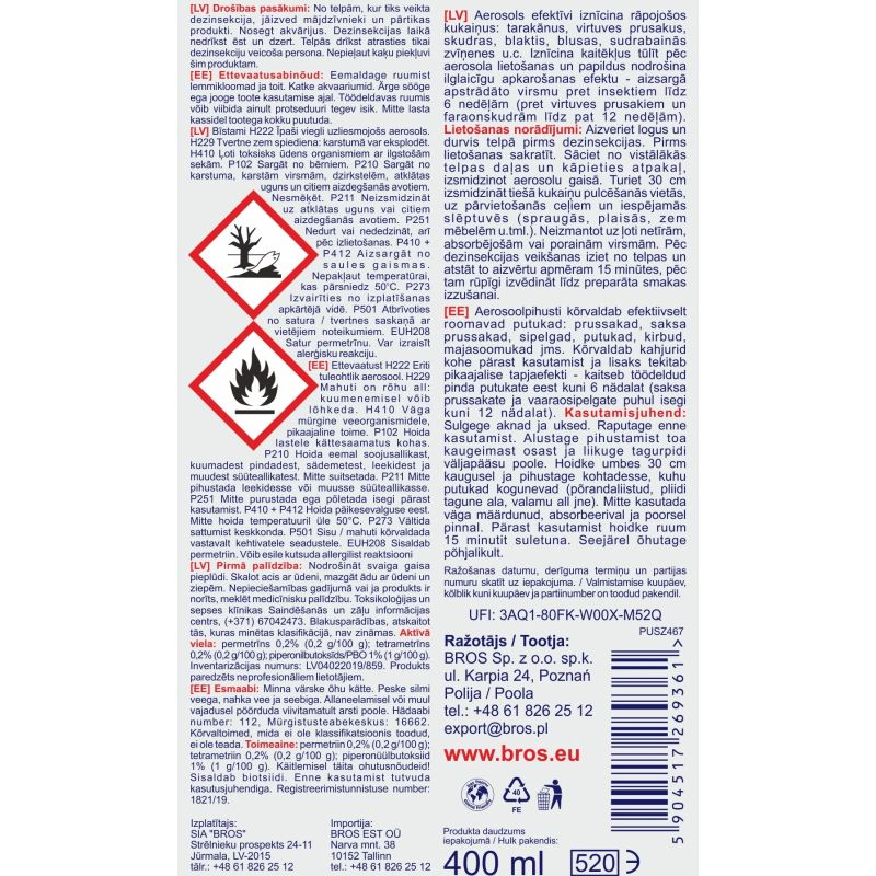 Aerosols pret rāpoj insekt bros 400ml