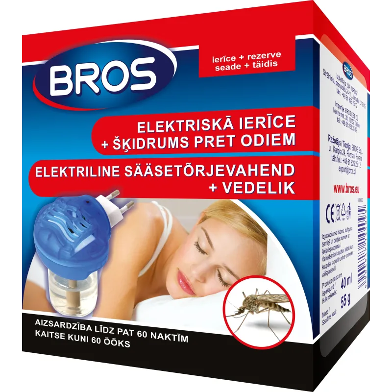 BROS elektriskā ierīce pret odiem ar šķidrumu 40 ml