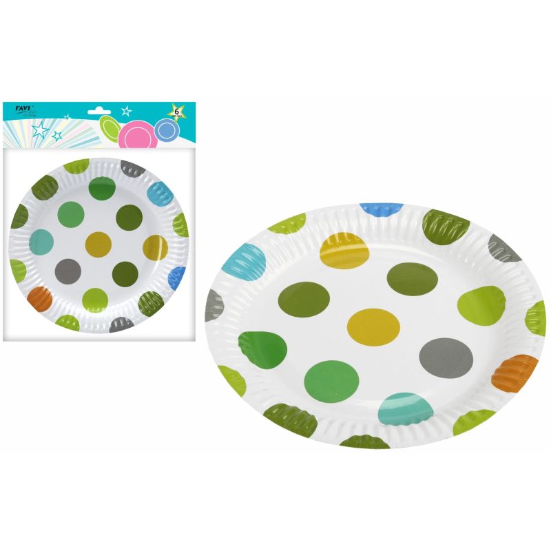 Šķīvji papīra zaļi punktoti 6gab 23cm