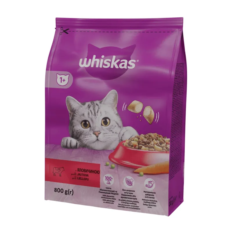 Sausas kačių maistas Whiskas Beef, jautiena, 0.8 kg