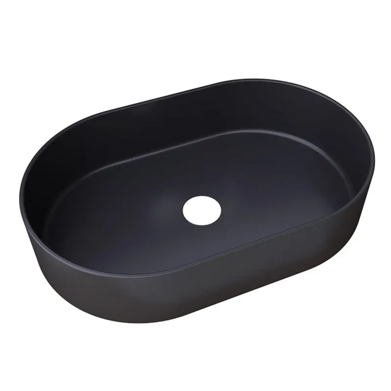 Vannas istabas izlietne Masterjero Trapani, keramika, 60 cm x 38 cm x 12.5 cm, melna krās.