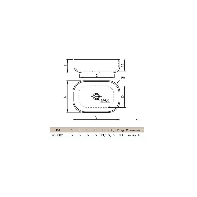 Izlietne catania uzl 385x385x140mm pel