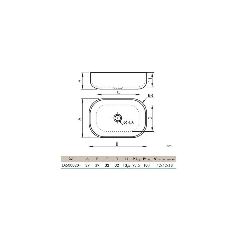 Умывальник для ванной комнаты Masterjero Catania, керамика, 38.5 см x 38.5 см x 14 см, серый