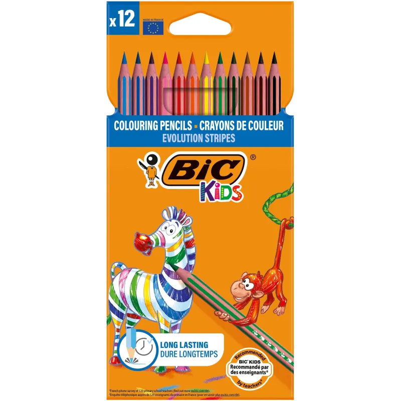 Krāsainie zīmuļi Bic Evolution Stripes, 12 gab.